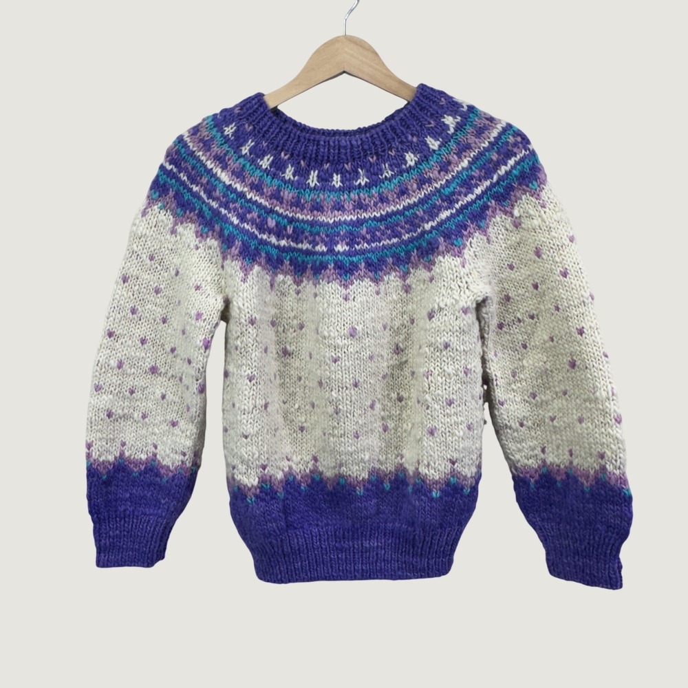 Manos‎ Del Uruguay Hand Knit Wool Sweater XS Purple Fair Isle Cottagecore Boho